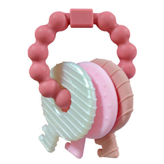 Intatikoo Baby Teething Keys Pink with big ring textures for soothing gums.