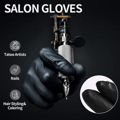Intco Basic Medical Black Nitrile Gloves worn on hand show comfortable grip.