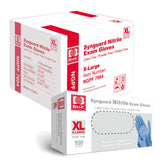 Intco Basic Medical blue nitrile gloves in a box-front view for bulk stocking.