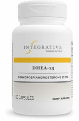 Integrative Therapeutics DHEA-25 bottle front view, vegan and gluten-free capsules for daily support