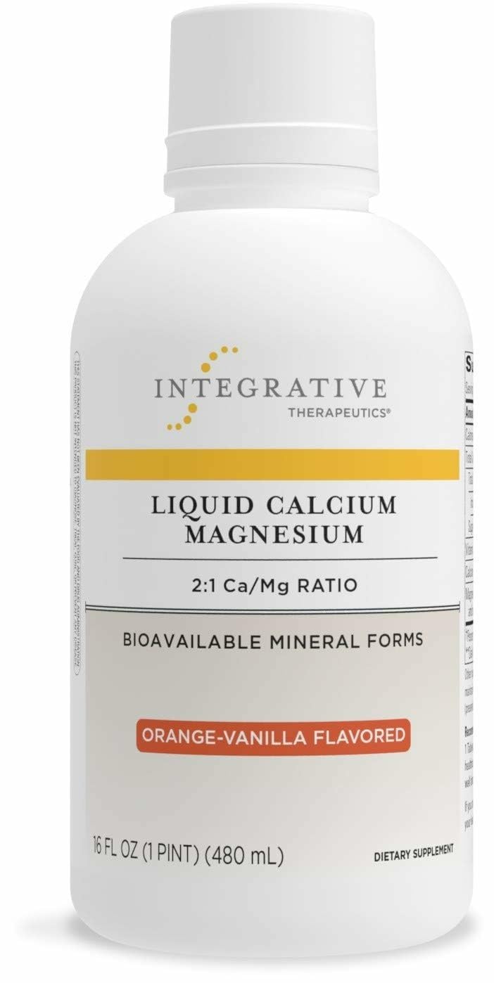 Integrative Therapeutics Liquid Calcium Magnesium 2:1 bottle pour for convenient daily use