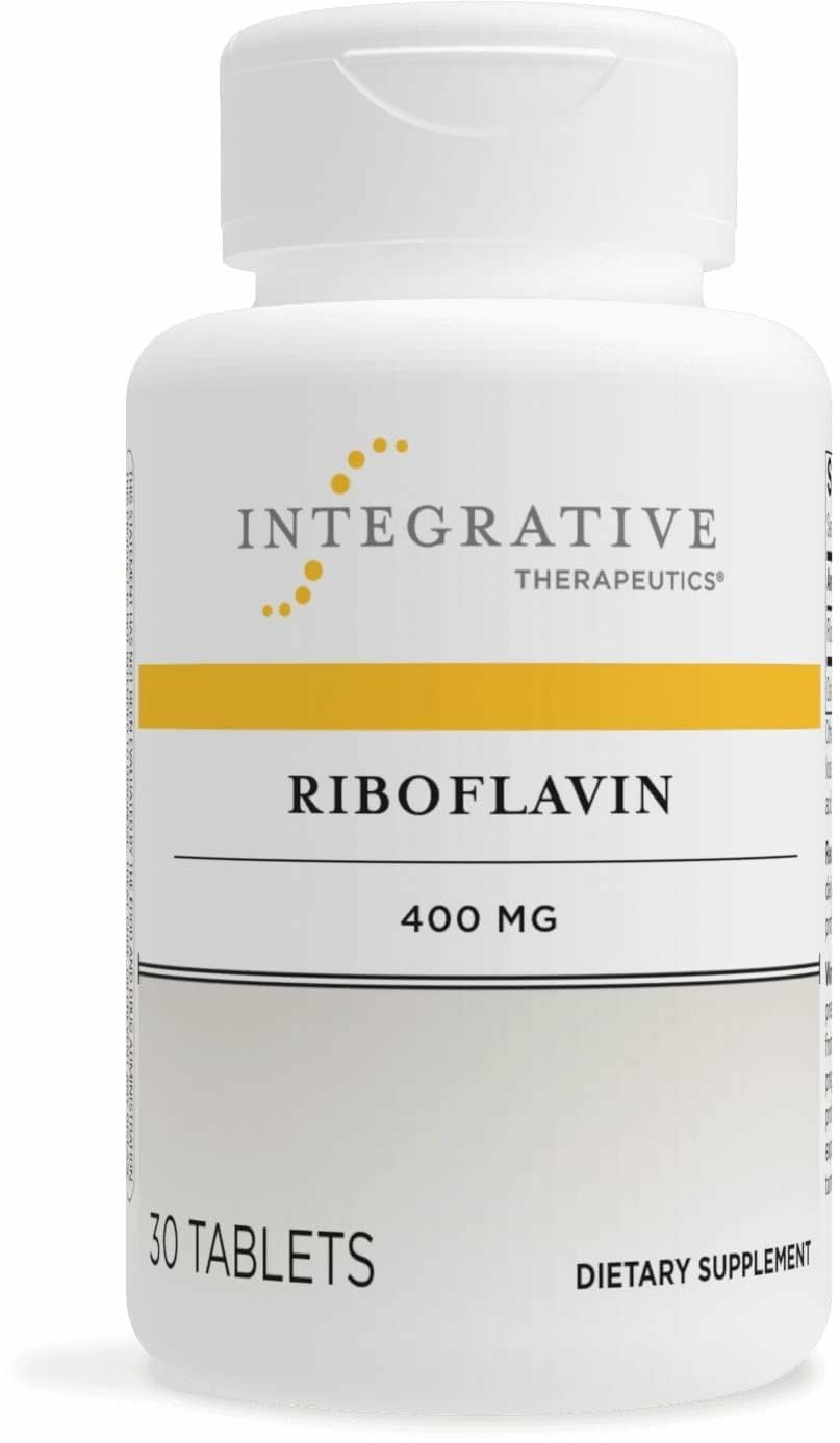 Integrative Therapeutics Riboflavin bottle front shows gluten-free and dairy-free energy support.