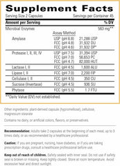 Integrative Therapeutics Similase bottle nutrition label highlighting broad enzyme blend