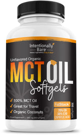 Intentionally Bare MCT Oil Capsules bottle with organic coconut oil for clean energy.