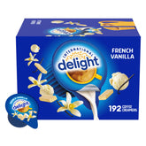 International Delight French Vanilla creamer pack, 192-count, ideal for homes and offices.