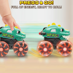 Intoypad Green Dino Monster Truck LED wheels illuminate playtime daytime or dark