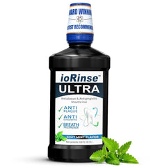 ioRinse Ultra bottle front view showing daily gum care support