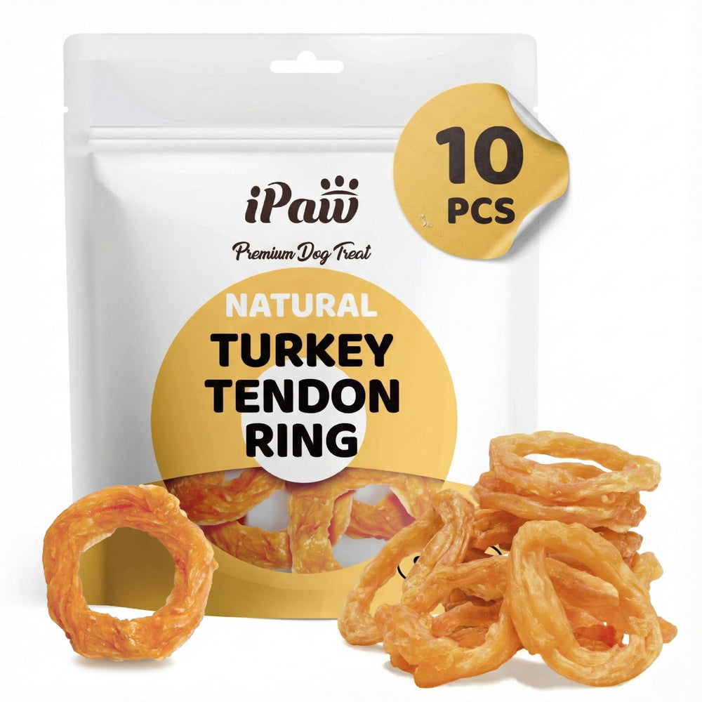 IPaw Turkey Tendon small braided chew close-up showing texture and chewability.