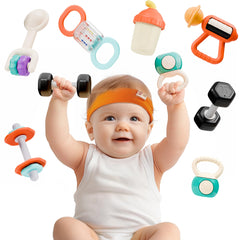 iPlay iLearn baby first gym rattle set with dumbbells promotes early sensory exploration