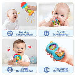iPlay iLearn rattles with varied grips and shapes to support early motor skills
