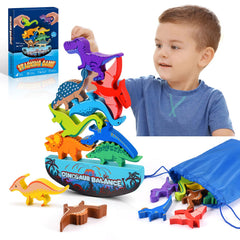 IPOURUP dinosaur blocks held in hand for safe stacking.