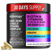IQ BIOLOGY Biotin Hair Growth bottle for healthier hair, skin, and nails.
