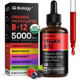 IQ Biology Organic B12 liquid drops for fast sublingual absorption and daily energy.