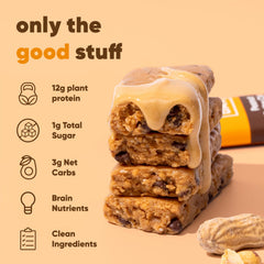 IQBAR Peanut Butter Chip bar on desk ready for a quick breakfast or snack