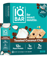 IQBAR packaging for Toasted Coconut Chip bar highlights keto-friendly vegan snack