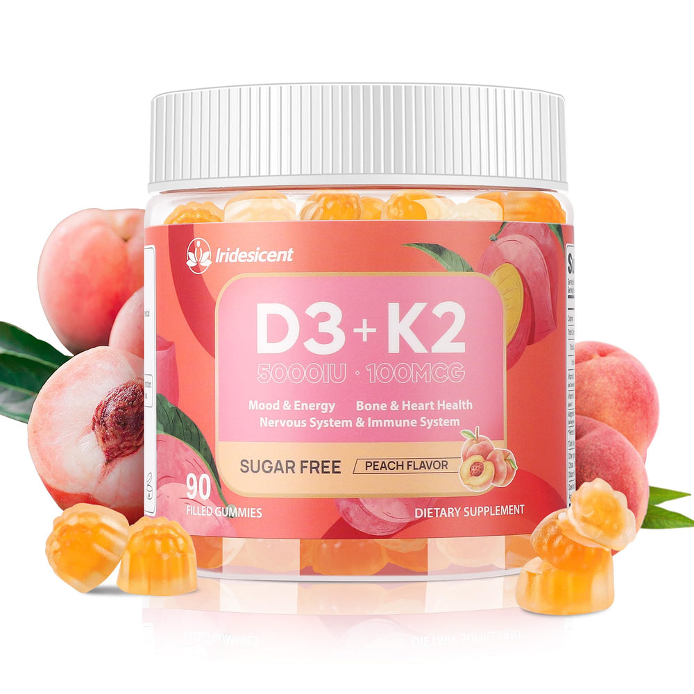 IRIDESICENT Vitamin D3 K2 Gummies bottle supports daily bone health.