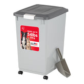 IRIS USA dog food storage container with wheels for easy transport and fresh dry food.