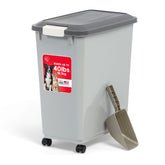 IRIS USA dog food storage container with wheels for easy pantry-to-feeding-area transport.