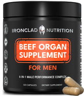 IRONCLAD NUTRITION Beef Organ Supplement bottle shows convenient capsules for daily support.