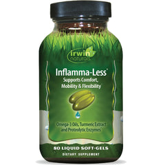 Irwin Naturals Inflamma-Less bottle close-up highlighting joint comfort support.