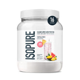 Isopure Clear Whey Isolate Tropical Punch bottle shows a refreshing, high-protein option for on-the-go nutrition.