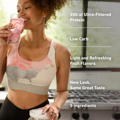 Isopure Clear Whey Watermelon Lime scoop showcases five-ingredient formula for simple mixing.