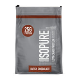 Isopure Dutch Chocolate tub with 25g whey protein per serving for daily support.