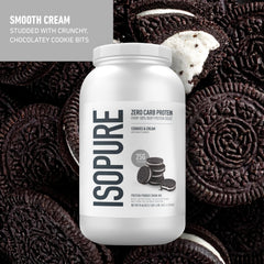 Nutrition label on Isopure whey protein isolate tub
