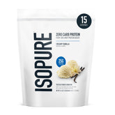 Isopure Zero-Carb Whey Isolate Vanilla container with clear protein content.