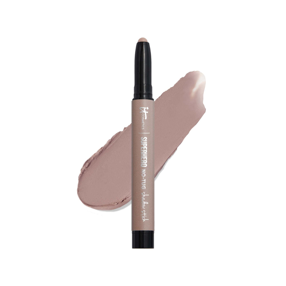 IT Cosmetics No-Tug Waterproof Shadow Stick taupe swatch shows smooth, long-wearing color