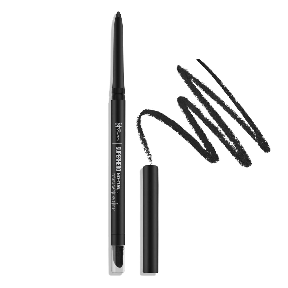 IT Cosmetics Superhero No-Tug retractable eyeliner in black with twist-up design for easy daily use