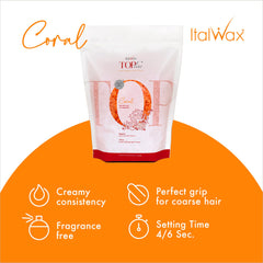 Italwax Top Line Coral wax beads demonstrate scooping and controlled application.