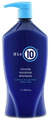 It's A 10 Miracle Moisture Shampoo label highlights color-safe cleansing.