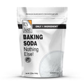 It's Just! Baking Soda jar close-up showing pure sodium bicarbonate for cooking and cleaning.