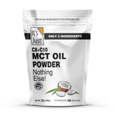 It's Just! MCT Oil Powder pouch front highlights coconut-sourced formula and prebiotic fiber.