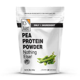 It's Just! Pea Protein Powder bottle on a kitchen counter, ideal for post-workout recovery.