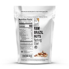 It's Just! Raw Brazil Nuts bag open showing natural product for trail mix