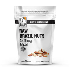 It's Just! Raw Brazil Nuts front label with unsalted, protein-rich snack appeal