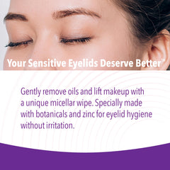 iVIZIA eyelid cleansing wipes micellar formula close-up highlights gentle cleansing.