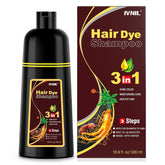 Ivnil Brown Hair Dye Shampoo showing gray hair coverage for a refreshed look