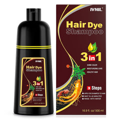 Ivnil Brown Hair Dye Shampoo showing gray hair coverage for a refreshed look