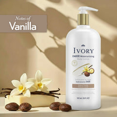 Ivory hand and body lotion with shea butter blend showing creamy texture.
