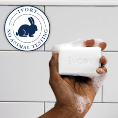 Lather in hand with Ivory Sensitive Bar Soap plant-based cleansing power