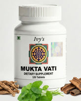 Ivy's Mukta Vati bottle close-up showing tablet details for daily use