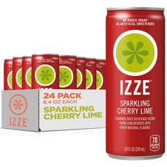 IZZE Cherry Lime can angled, showcasing bold fruit flavor and lively sparkling refreshment.