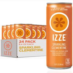 IZZE Clementine sparkling juice can close-up highlighting bold citrus flavor, great for a quick refresh.