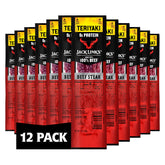 Jack Link's Teriyaki Beef Steaks front view, 1oz, 12-pack, protein snack on the go