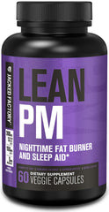 Jacked Factory Lean PM bottle on nightstand for calm, sleep-supporting routines.