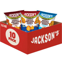 Jackson’s Sweet Potato Kettle Chips avocado oil sea salt pack, crisp snack for lunch.
