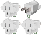 JACKYLED 3-2 prong adapter plugged into a wall outlet for 3-prong devices.